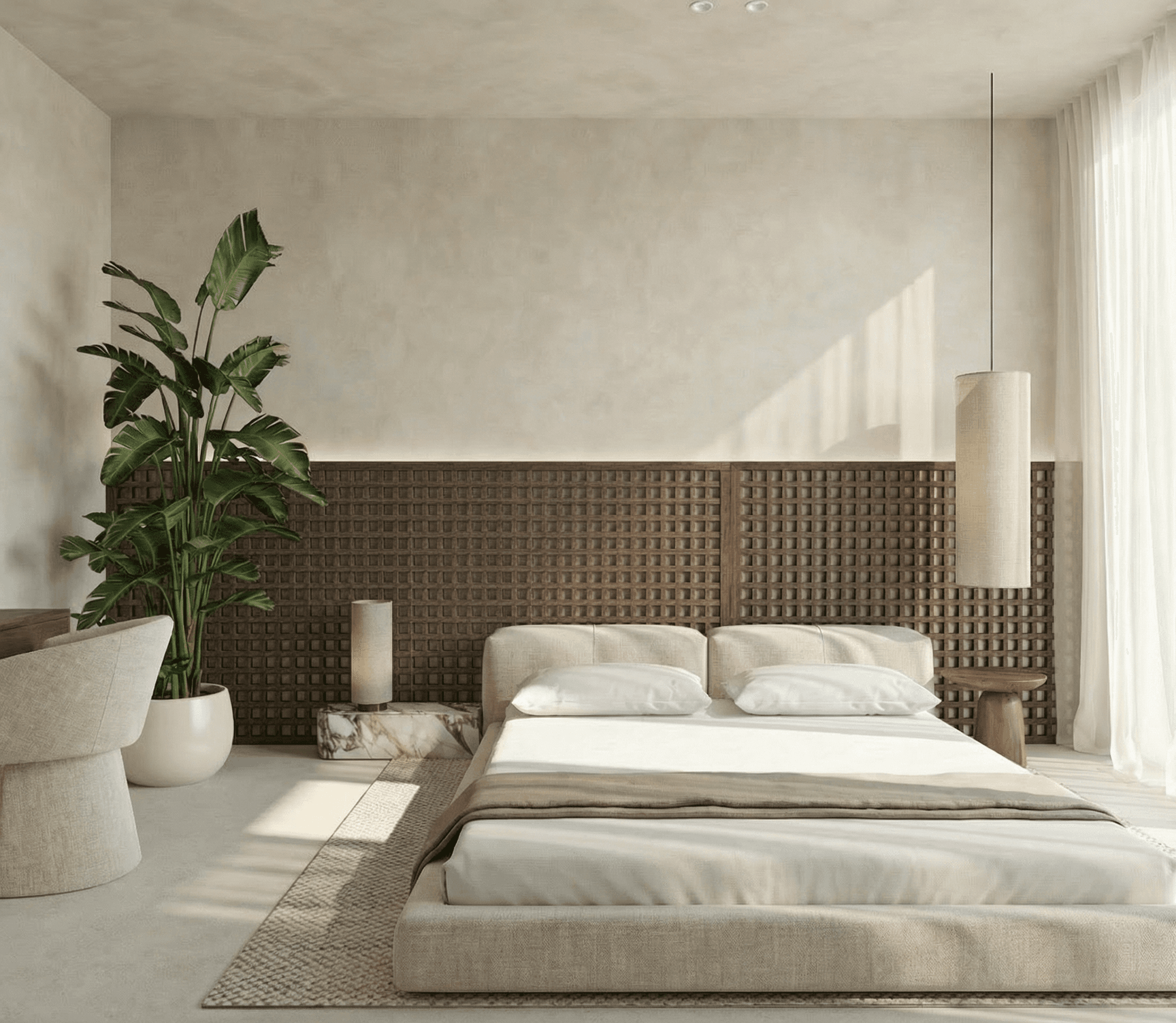 Pokojná spálňa v jemnej neutrálnosti a teplom svetle